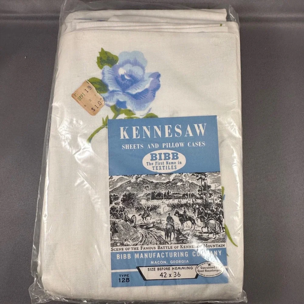 Vintage Bibb Kennesaw Textiles Blue Rose Floral Pillow Cases and‎ Sheets New